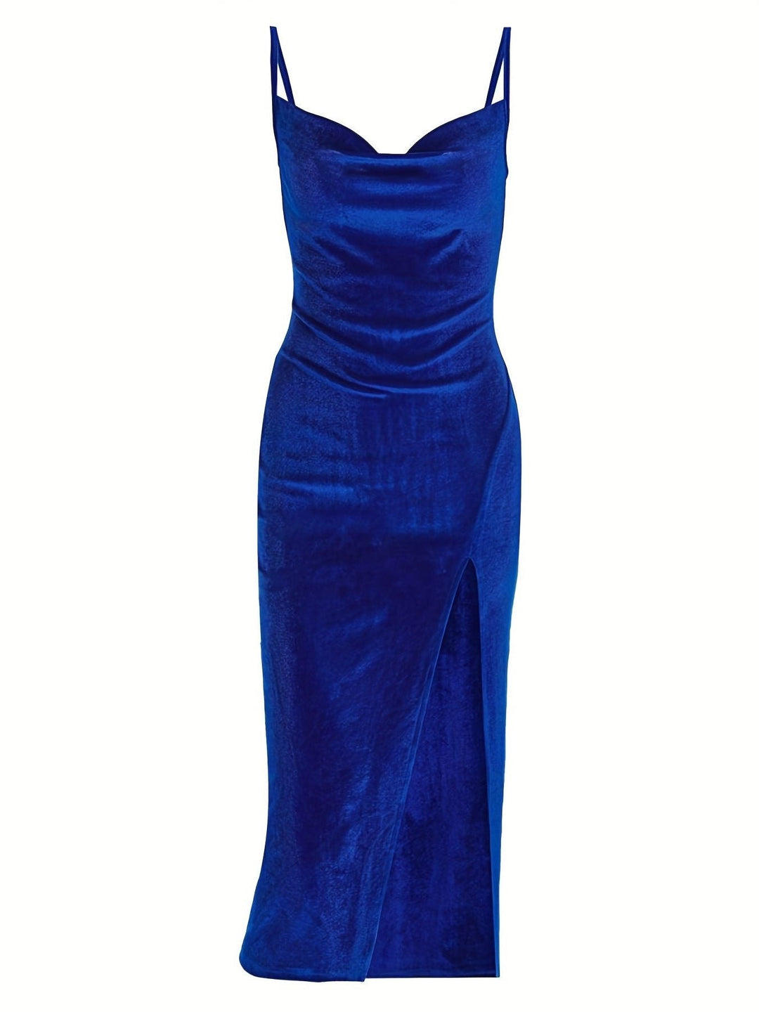 Ayla | Velvet Satin Slip Midi Dress with Leg Split for Women