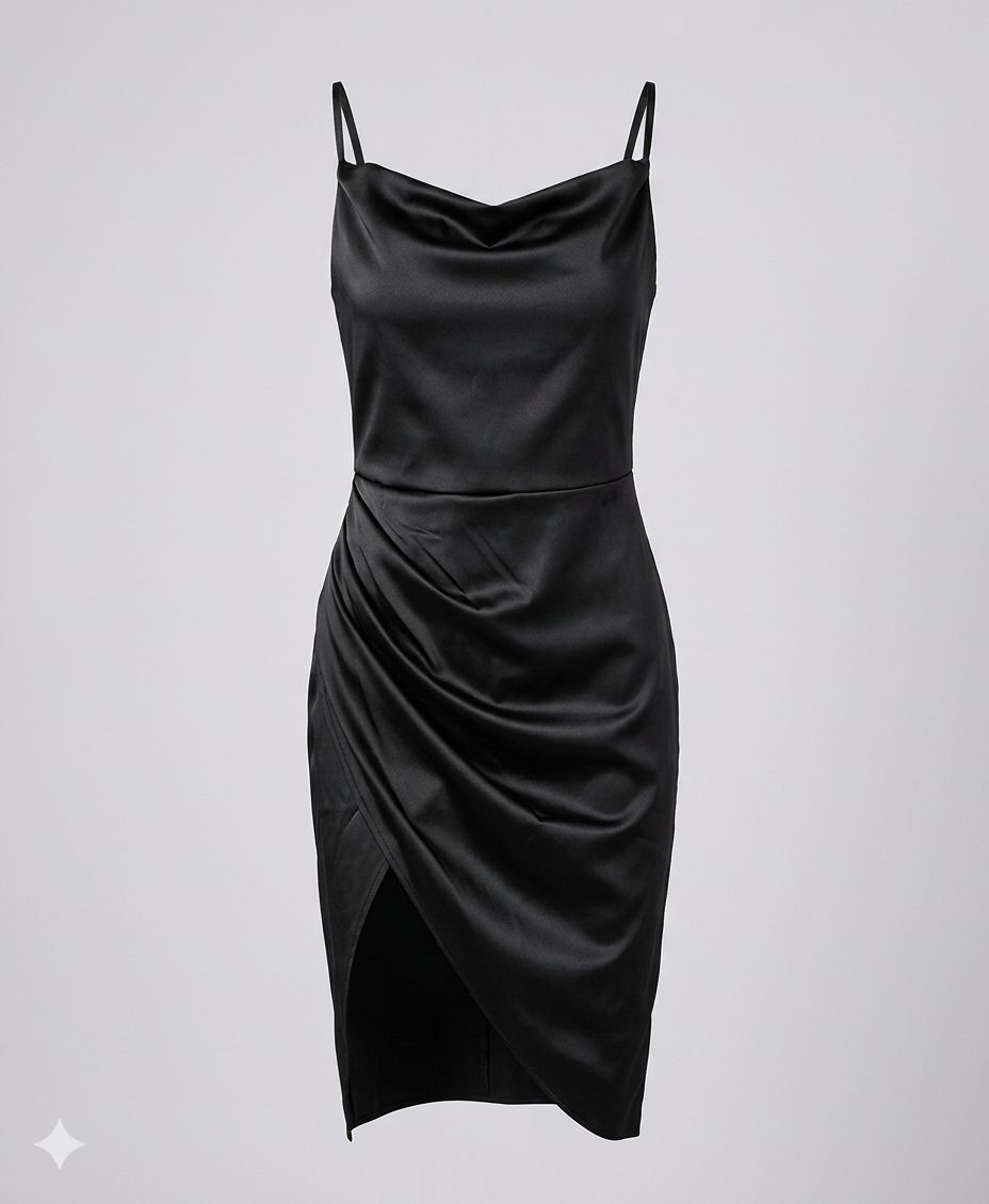 Ayla | Velvet Satin Slip Midi Dress with Leg Split for Women