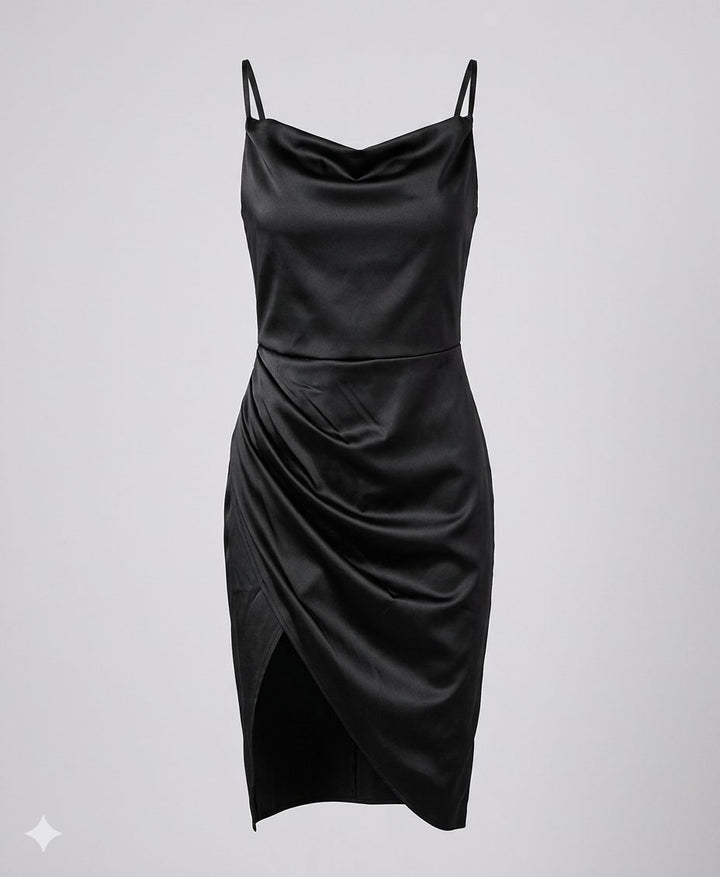 Ayla | Velvet Satin Slip Midi Dress with Leg Split for Women