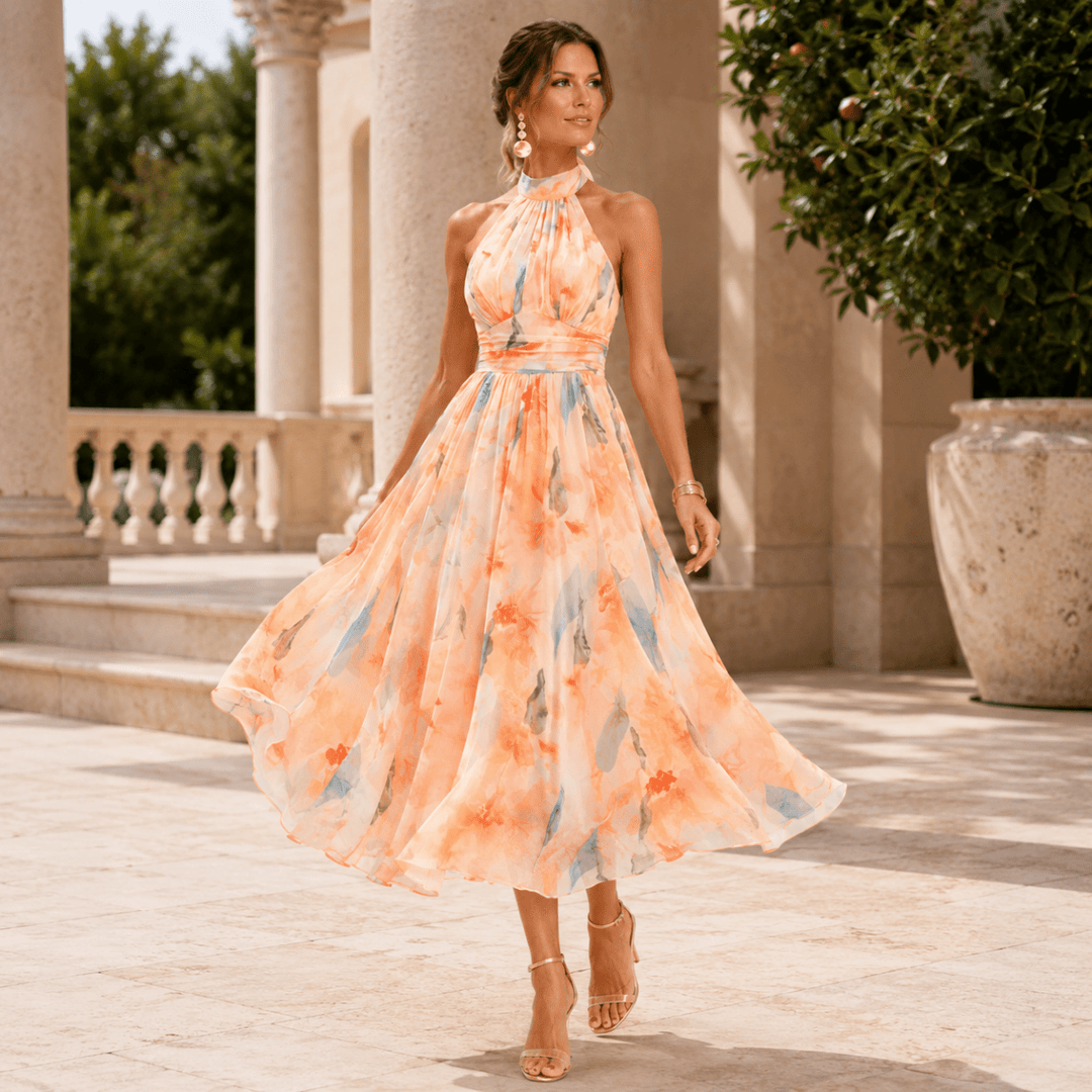 Watercolor Halter Midi Dress