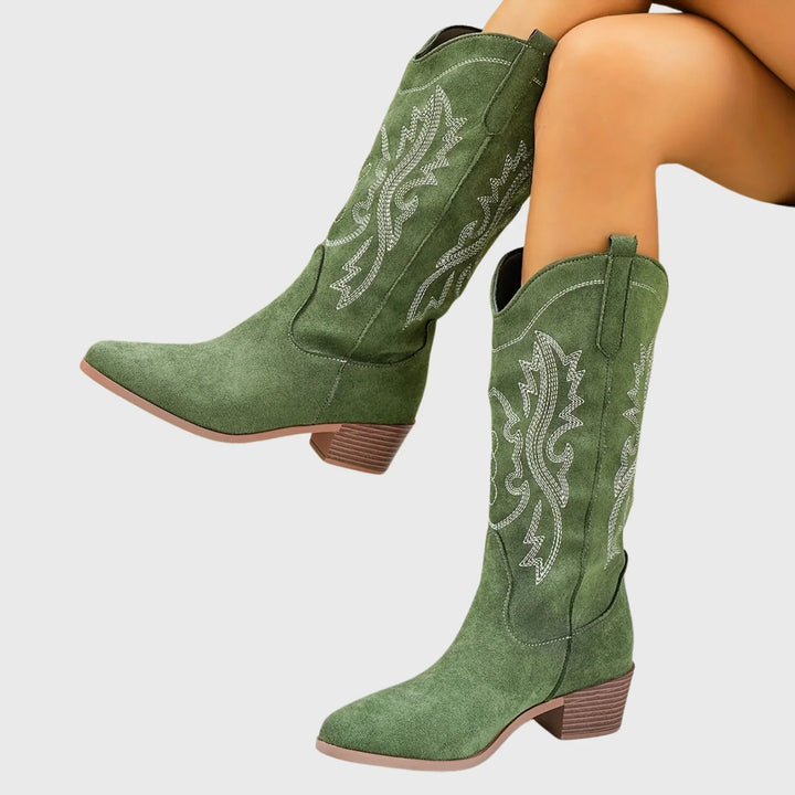 Boots For Women | Western Block Heel Pointed Toe Embroidery