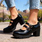 Women's Platform Mary Jane Heels – Double Strap Block Heel