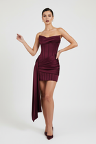 BROOKLYN - Strapless Satin Corset Mini Dress with Draped Sash Detail