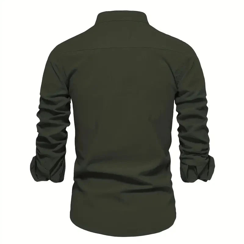 Tailored Long Sleeve Shirt with Button Front and Breathable Fabric, Easy Care
