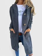 Women's ribbed button-front hooded cardigan with patch pockets