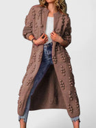 Women's knit open-front stand collar cardigan with bobble texture