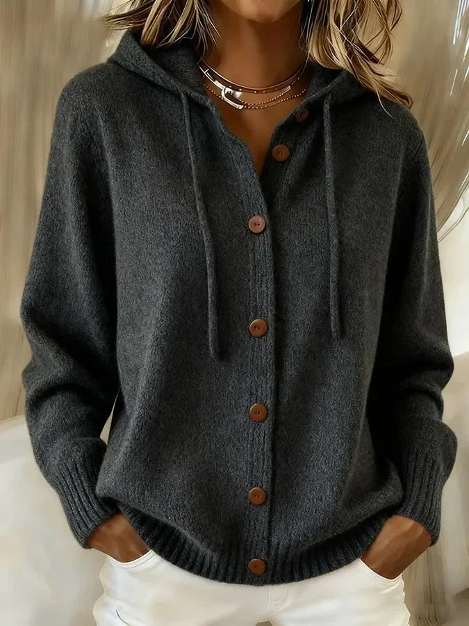 Cosy hooded knit cardigan with drawstring hood