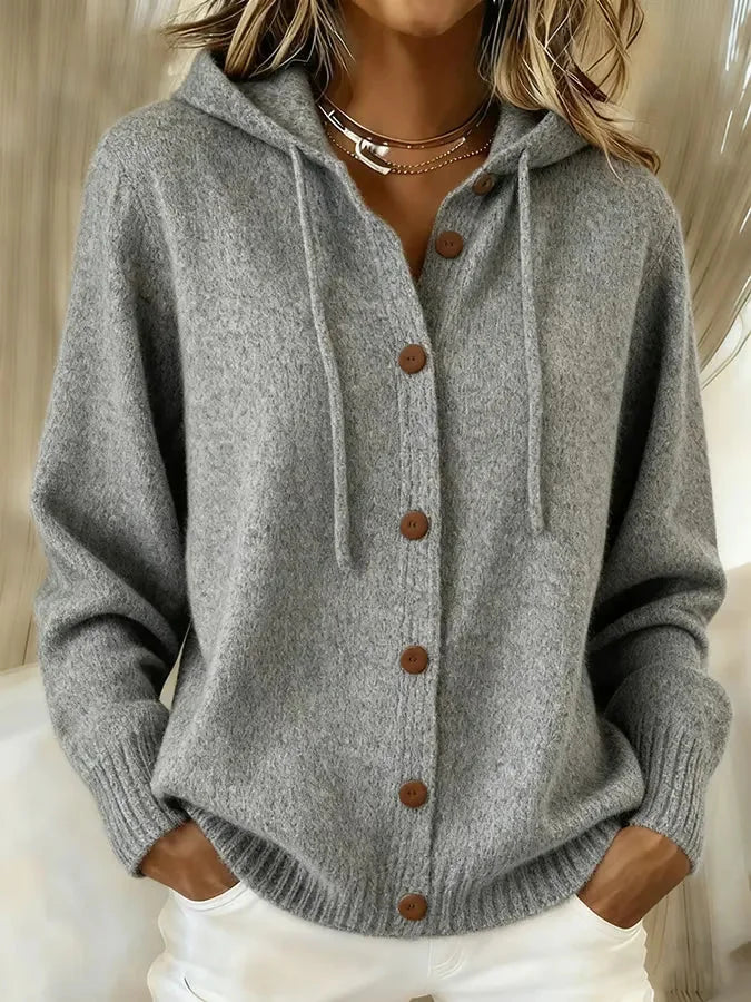 Cosy hooded knit cardigan with drawstring hood