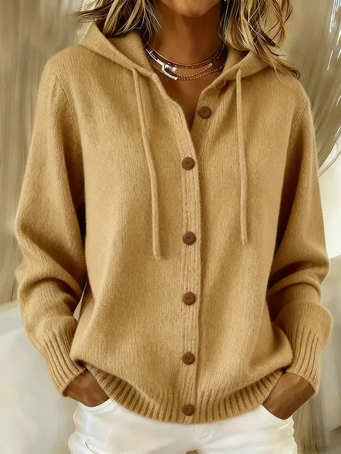 Cosy hooded knit cardigan with drawstring hood