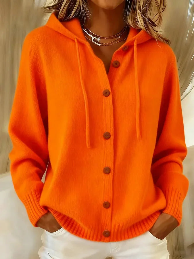 Cosy hooded knit cardigan with drawstring hood