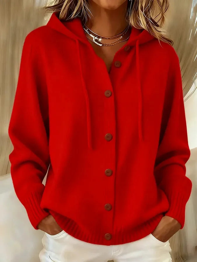 Cosy hooded knit cardigan with drawstring hood