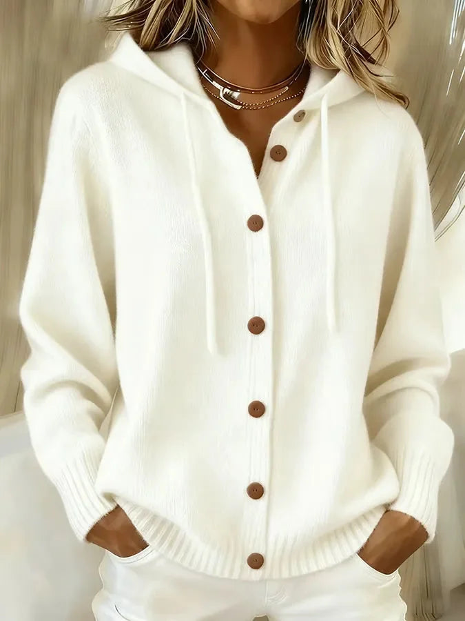 Cosy hooded knit cardigan with drawstring hood