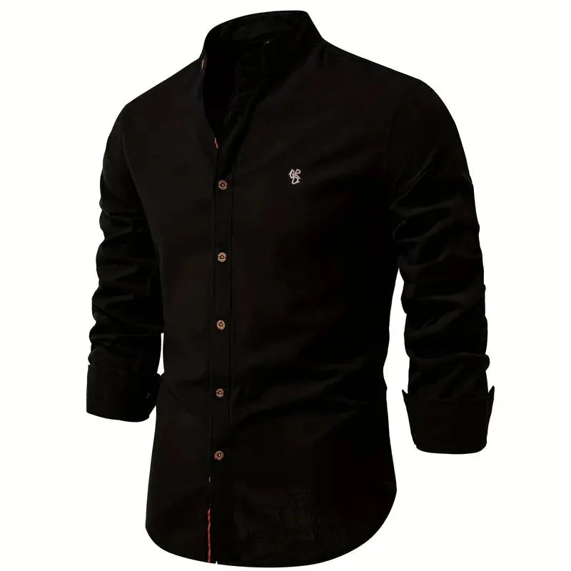 Tailored Long Sleeve Shirt with Button Front and Breathable Fabric, Easy Care