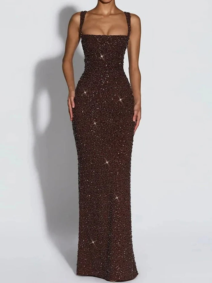 Danielle | Square Neck Sequin Bodycon Evening Maxi Dress