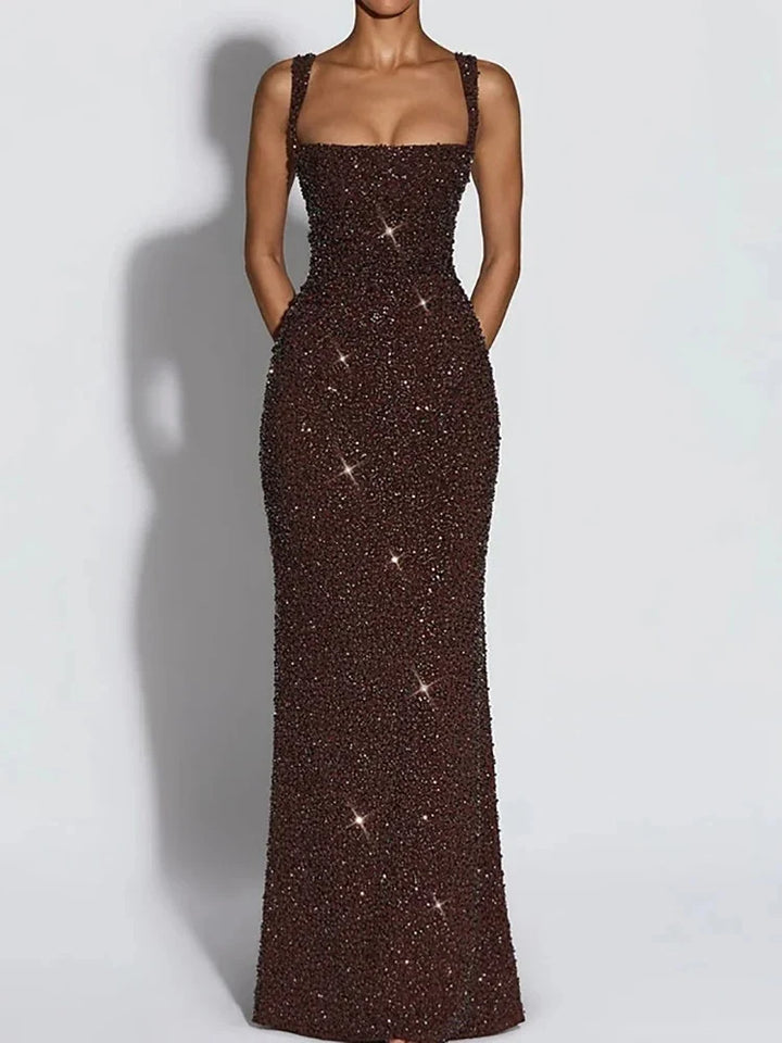 Danielle | Square Neck Sequin Bodycon Evening Maxi Dress