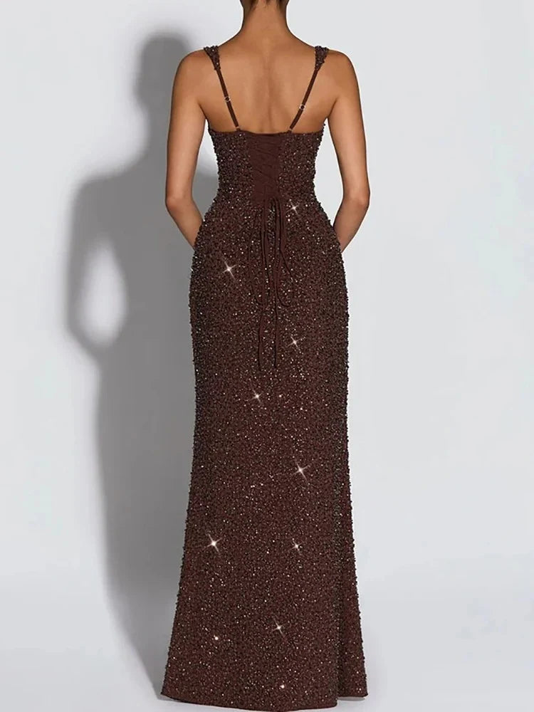 Danielle | Square Neck Sequin Bodycon Evening Maxi Dress