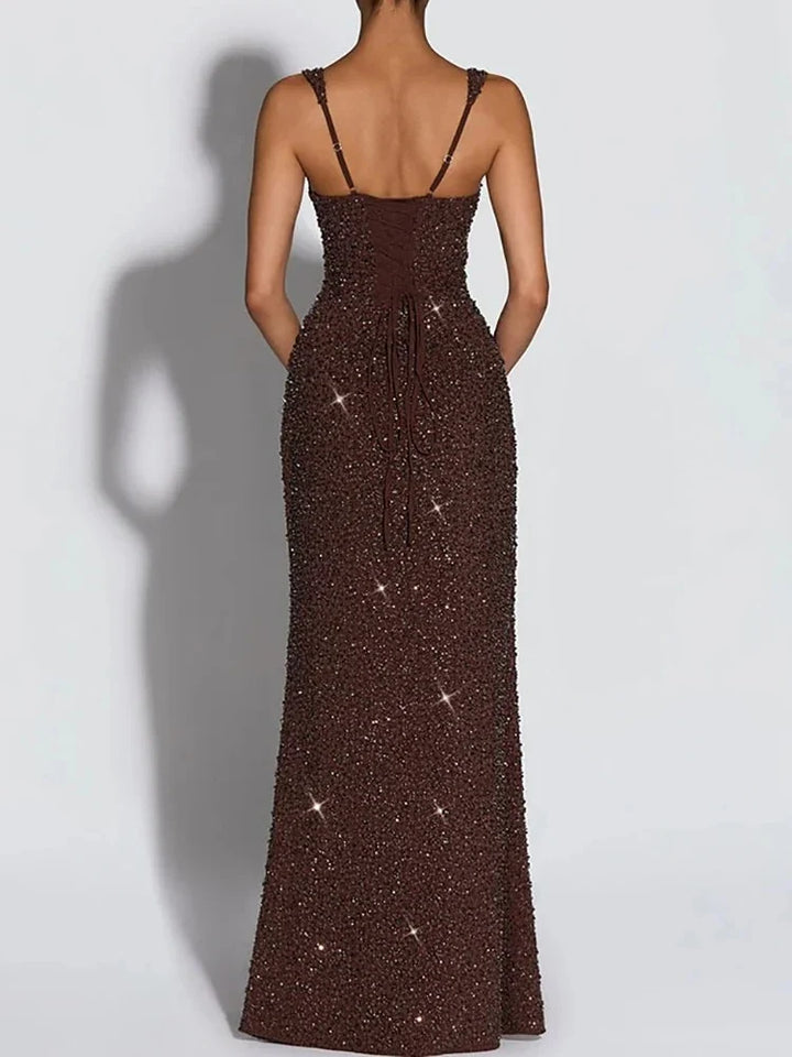 Danielle | Square Neck Sequin Bodycon Evening Maxi Dress