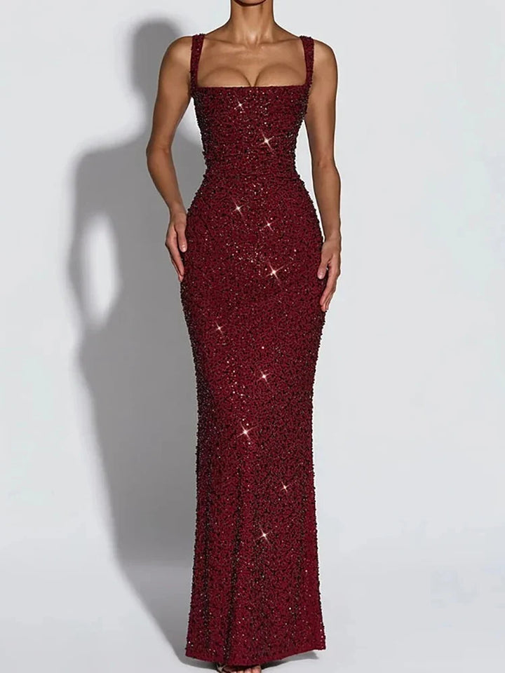 Danielle | Square Neck Sequin Bodycon Evening Maxi Dress