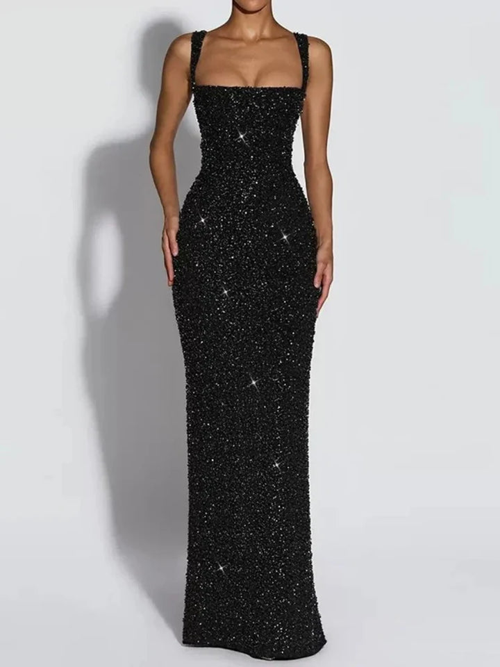 Danielle | Square Neck Sequin Bodycon Evening Maxi Dress