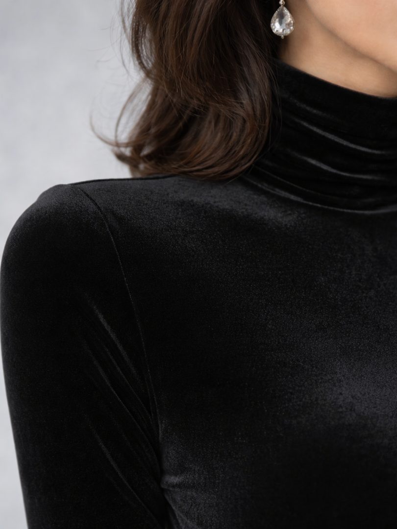 Dominique | Velvet Midi Dress with Long Sleeves and Ruching for Women