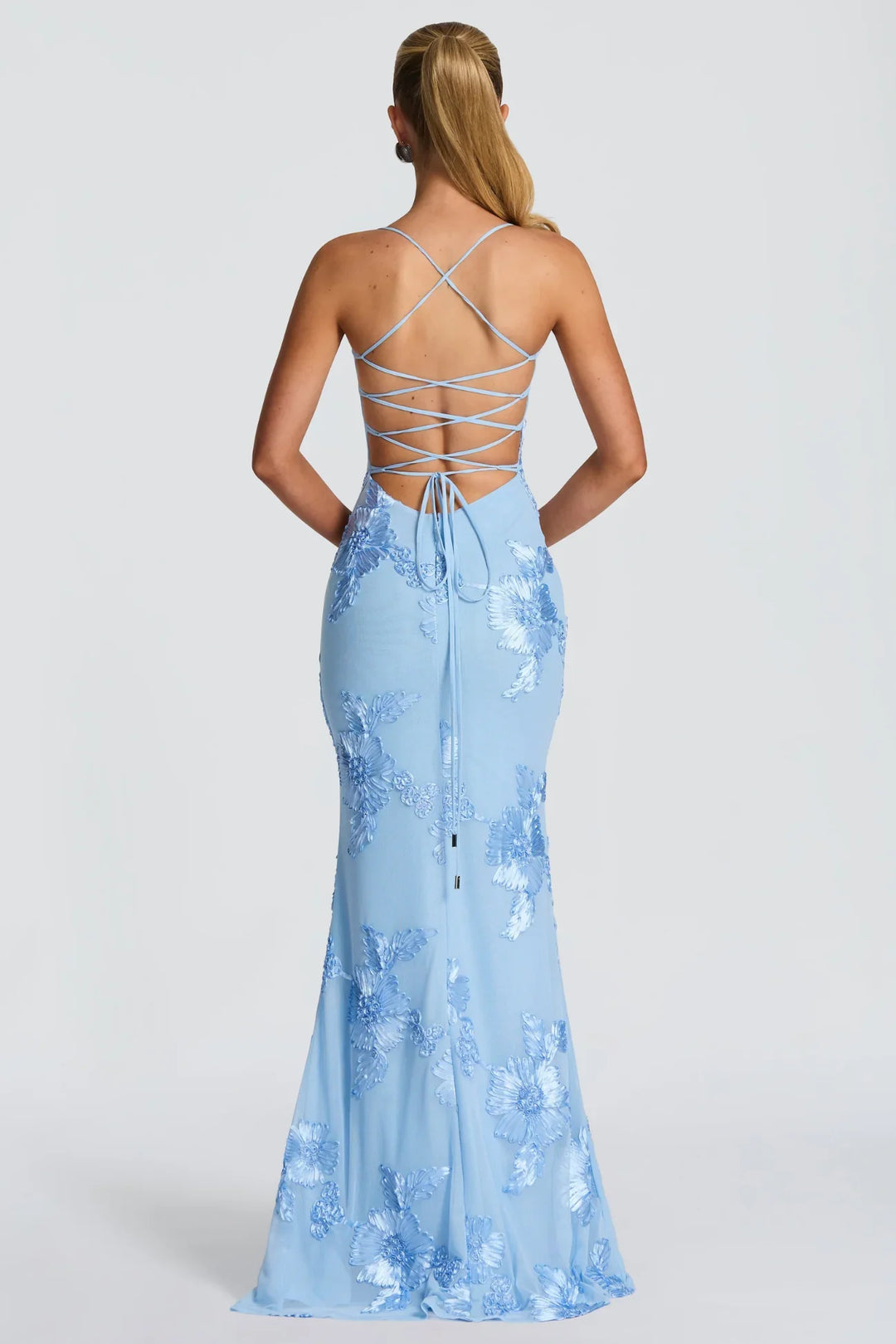Dorothy | Strapless Light Blue Floral Evening Maxi Dress with Sweetheart Neckline