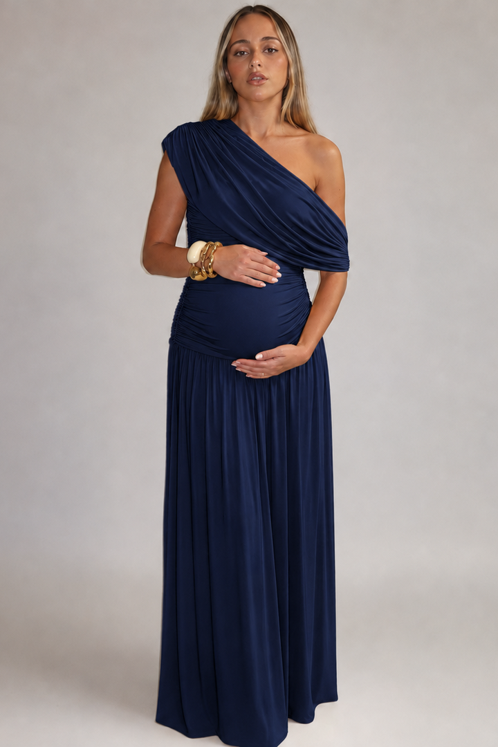 Maternity Maxi Dress – Asymmetric Neckline Baby Shower