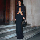 Eliza | Black Cut Out Long Sleeve Evening Maxi Dress