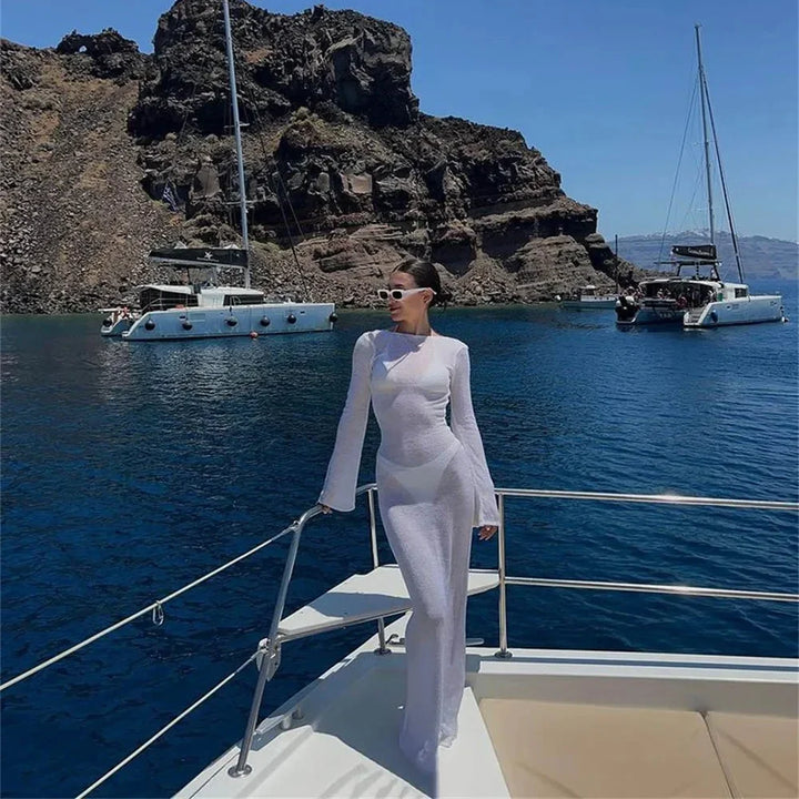 Evie | Long Sleeve Evening Maxi Dress with Open Back