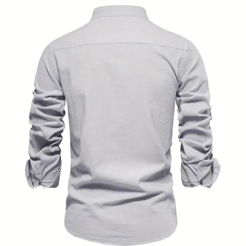 Tailored Long Sleeve Shirt with Button Front and Breathable Fabric, Easy Care