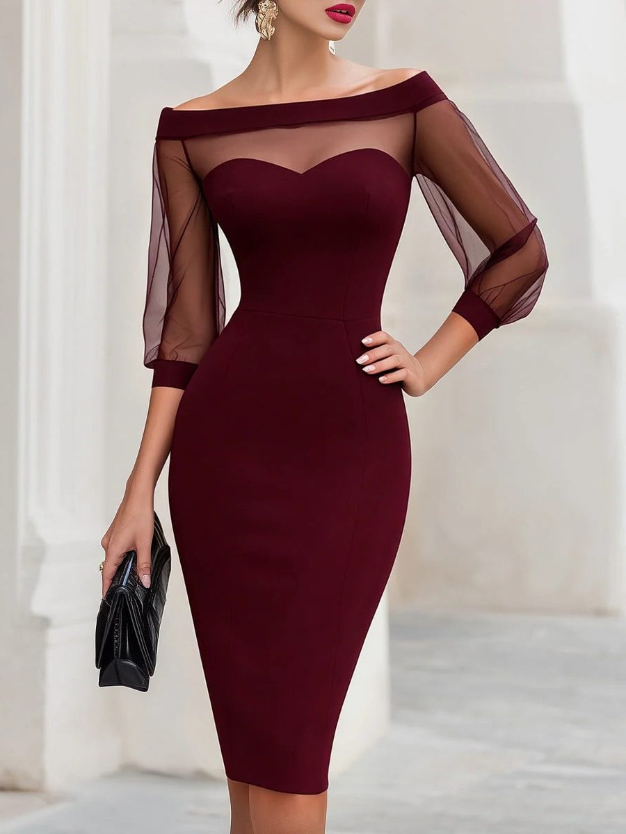 Fawn | Off-Shoulder Midi Cocktail Dress with Sweetheart Neckline for Women