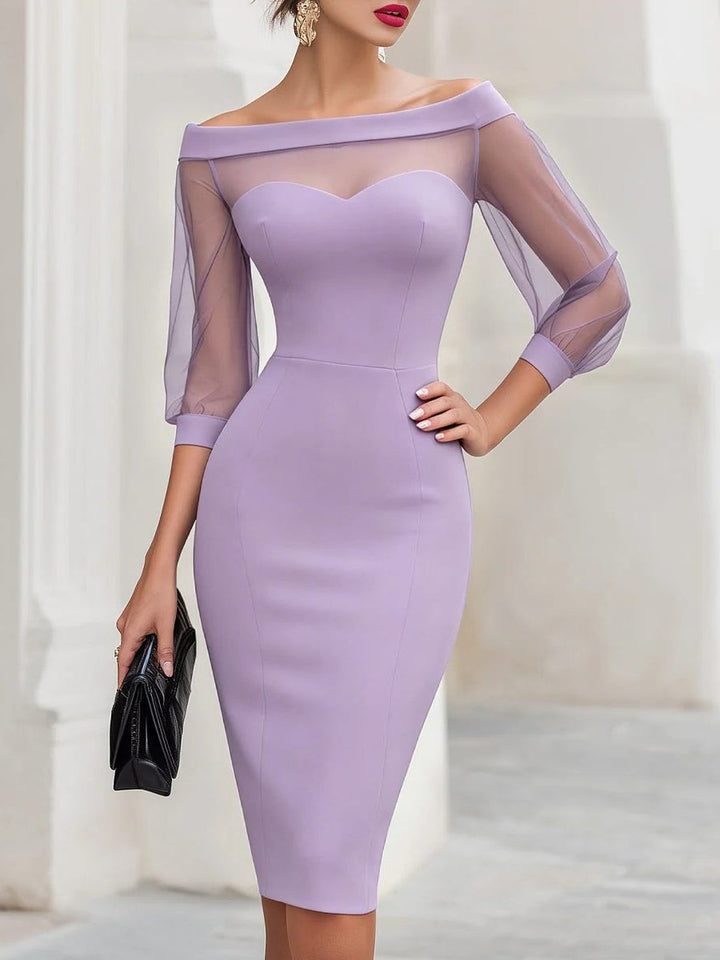 Fawn | Off-Shoulder Midi Cocktail Dress with Sweetheart Neckline for Women
