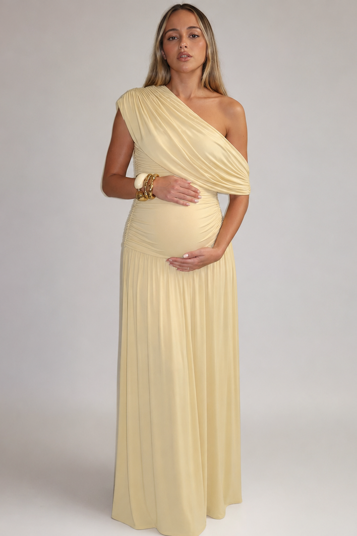 Maternity Maxi Dress – Asymmetric Neckline Baby Shower