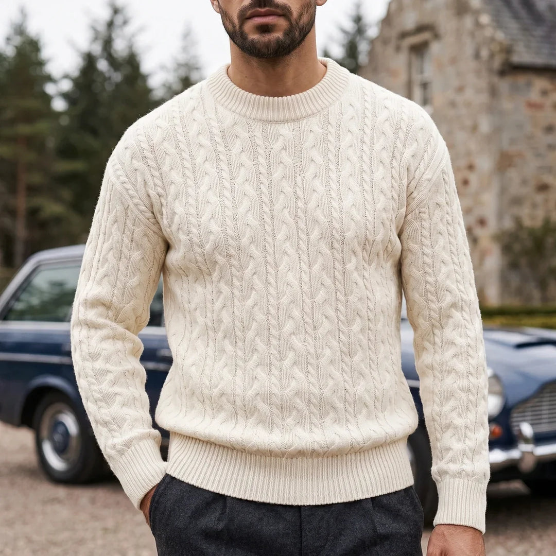 Fergus Cable Knit Wool Blend Crew Sweater