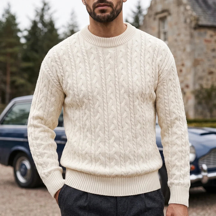 Fergus Cable Knit Wool Blend Crew Sweater