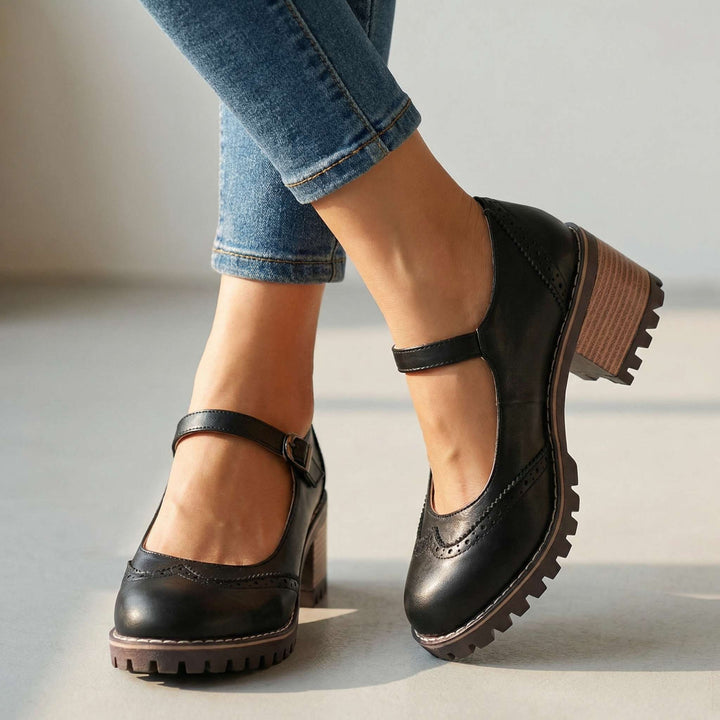 Darcy | Classic T-Strap Close Toe Heels
