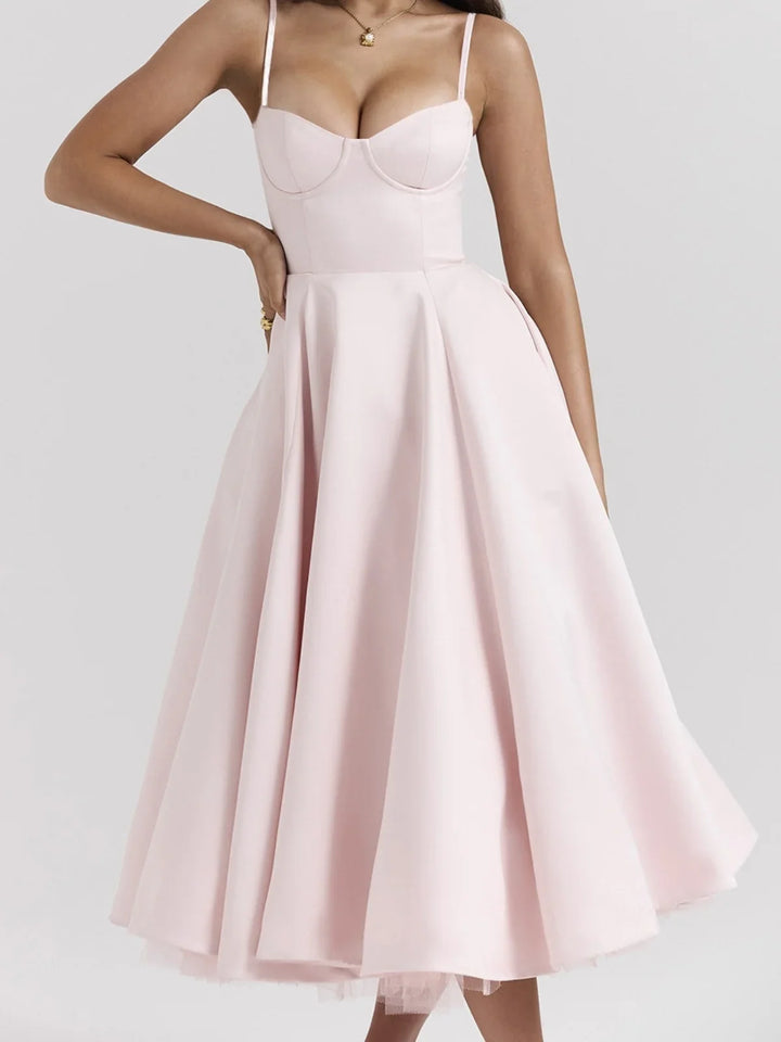 Helena | Sweetheart Neck Evening Cocktail Midi Dress with Thin Straps