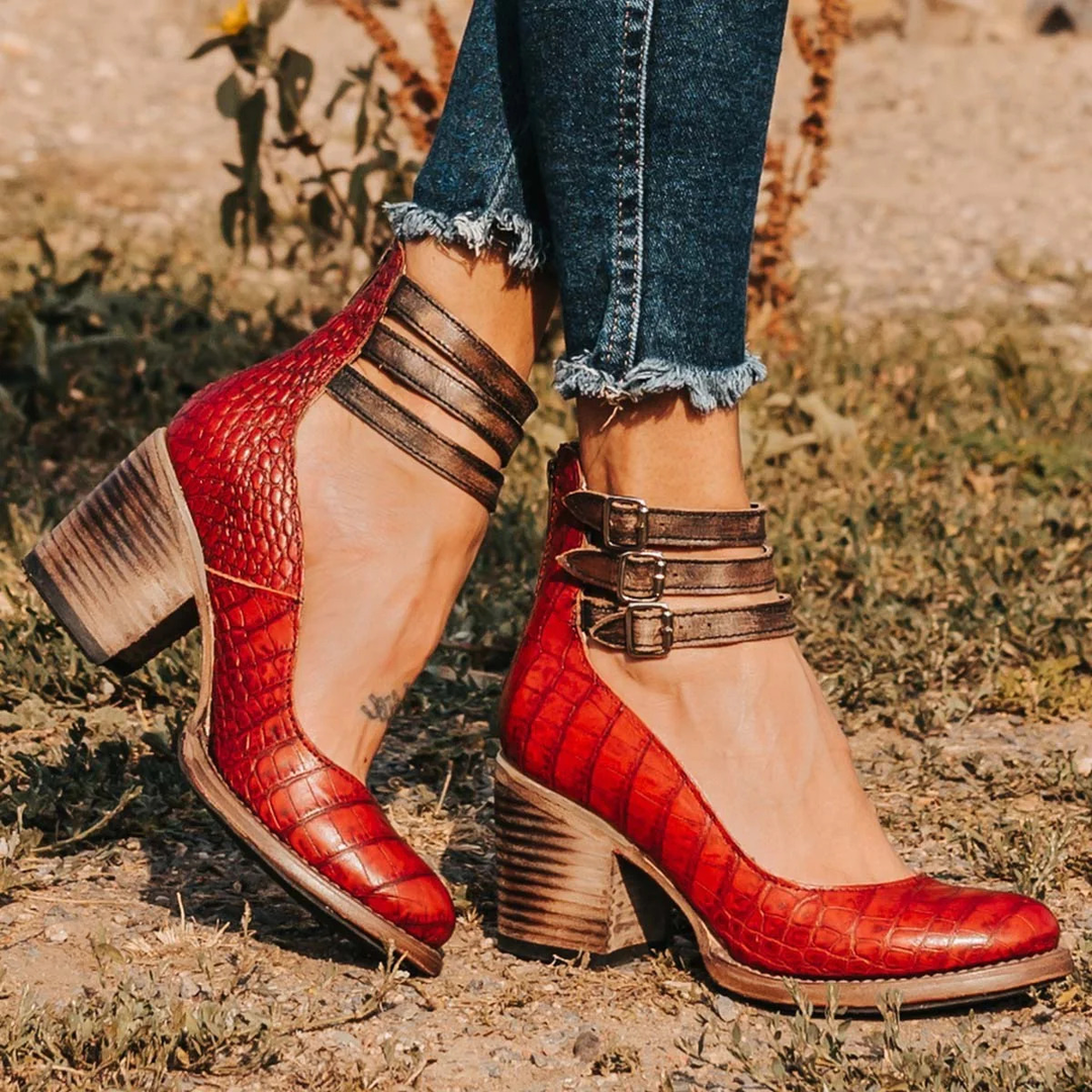 Heels For Women | Raised Block Heel Buckle Fastenings