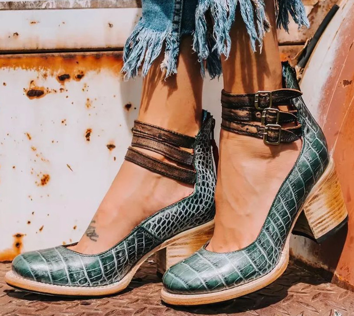 Heels For Women | Raised Block Heel Buckle Fastenings