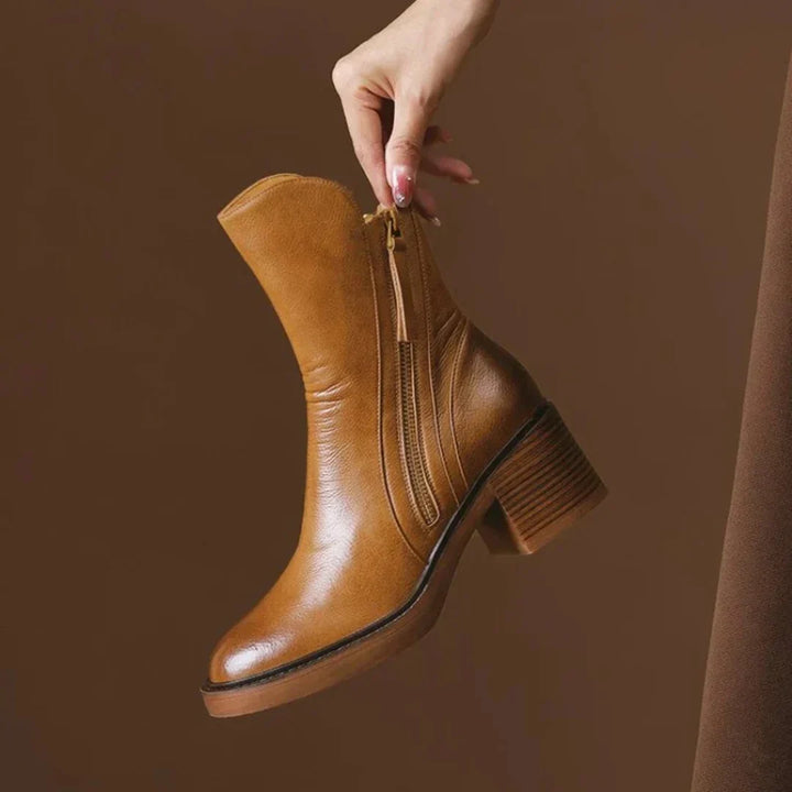 Leather Boots For Women | Ankle Side Zip Block Heel