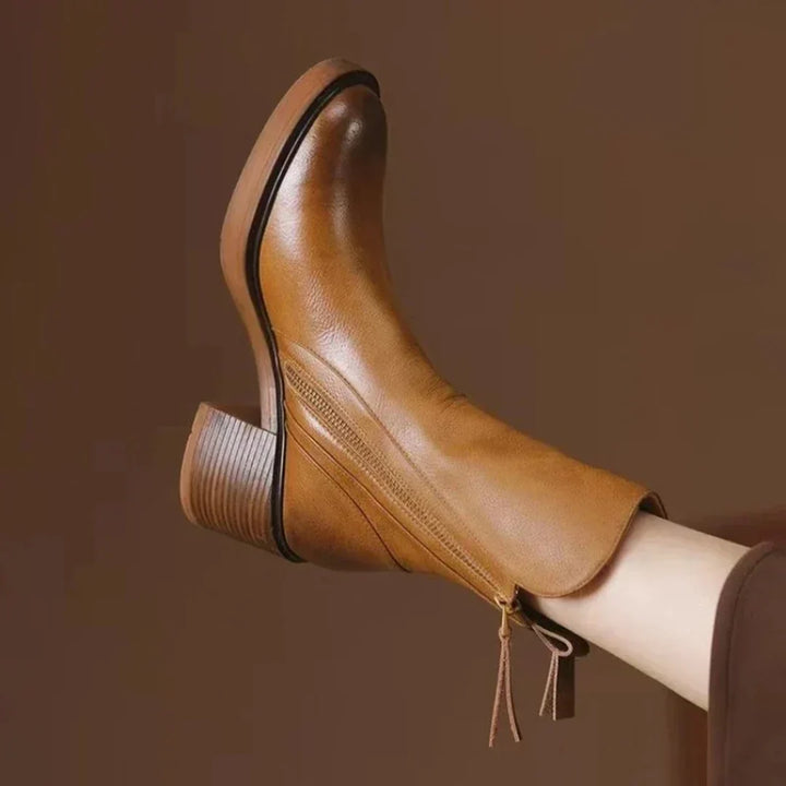 Leather Boots For Women | Ankle Side Zip Block Heel
