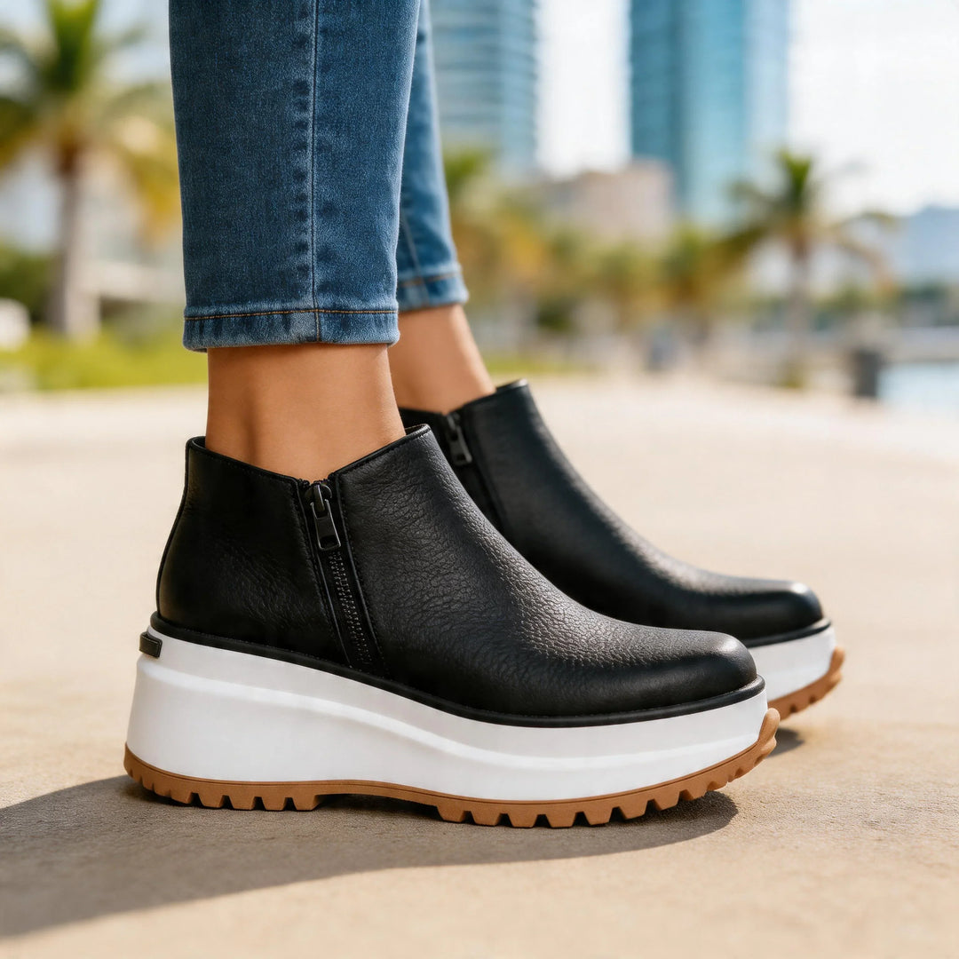 Leather Boots For Women | Platform Ankle Side Zip