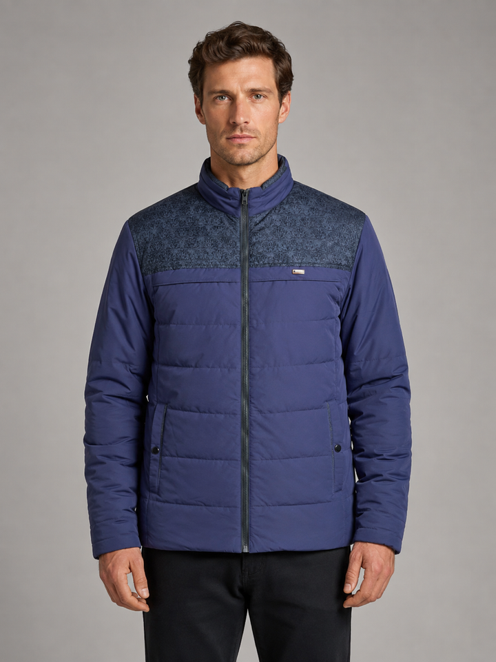 Fleece-Lined Padded Jacket for Men – High Stand Collar, Full Zip, Side Pockets