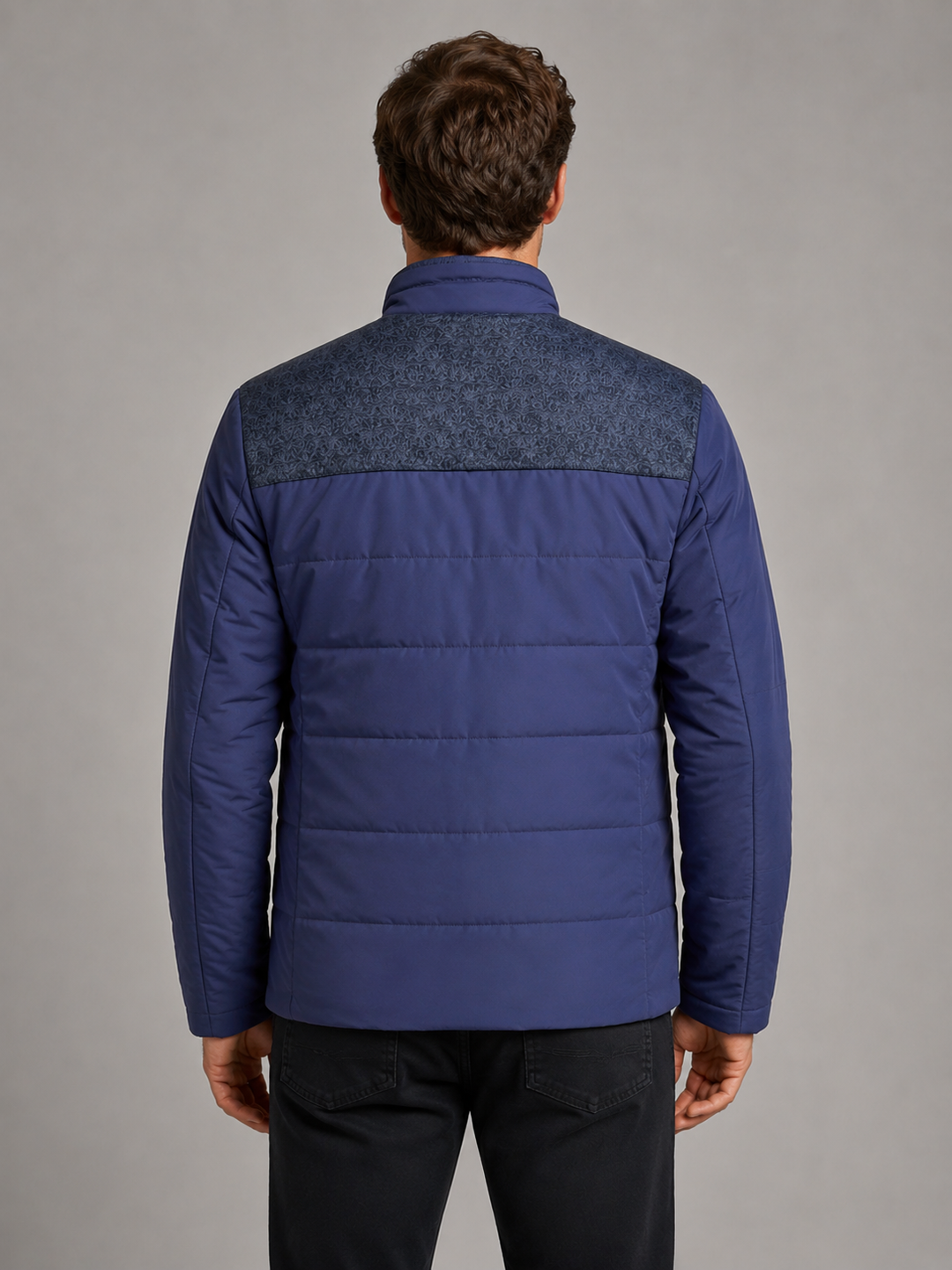 Fleece-Lined Padded Jacket for Men – High Stand Collar, Full Zip, Side Pockets