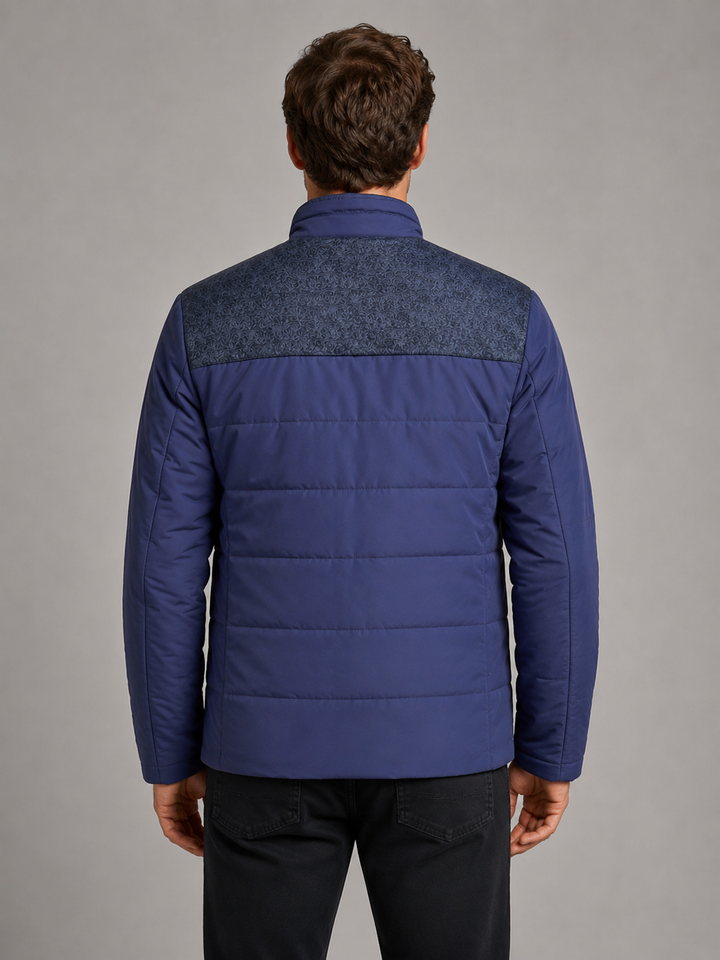Fleece-Lined Padded Jacket for Men – High Stand Collar, Full Zip, Side Pockets