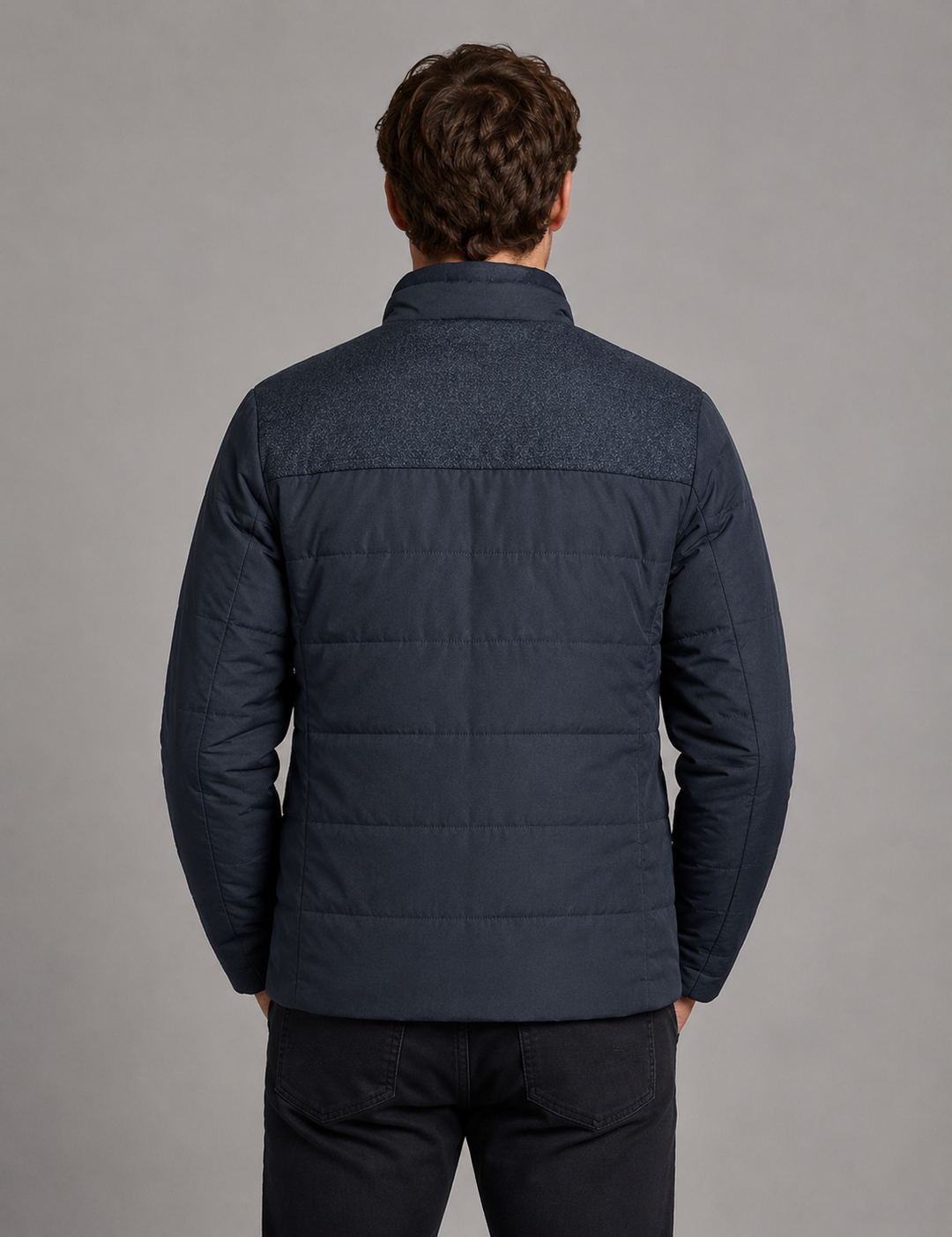 Fleece-Lined Padded Jacket for Men – High Stand Collar, Full Zip, Side Pockets