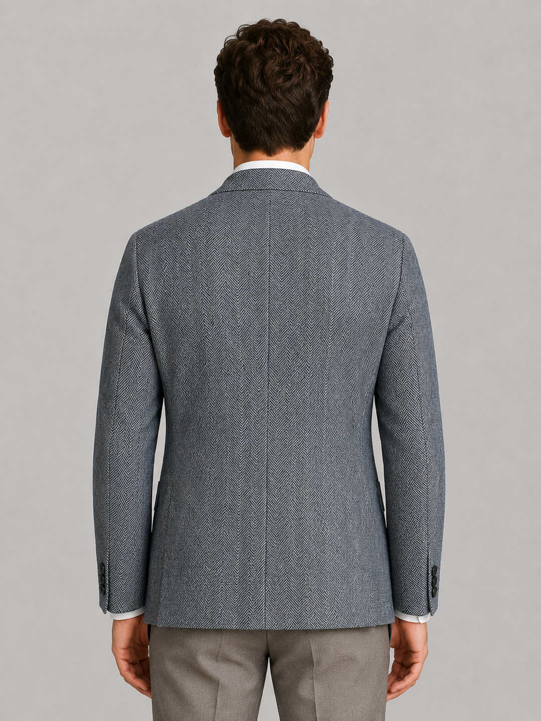 Herringbone Tailored Blazer for Men – Notched Lapel, Three Buttons, Patch Pockets