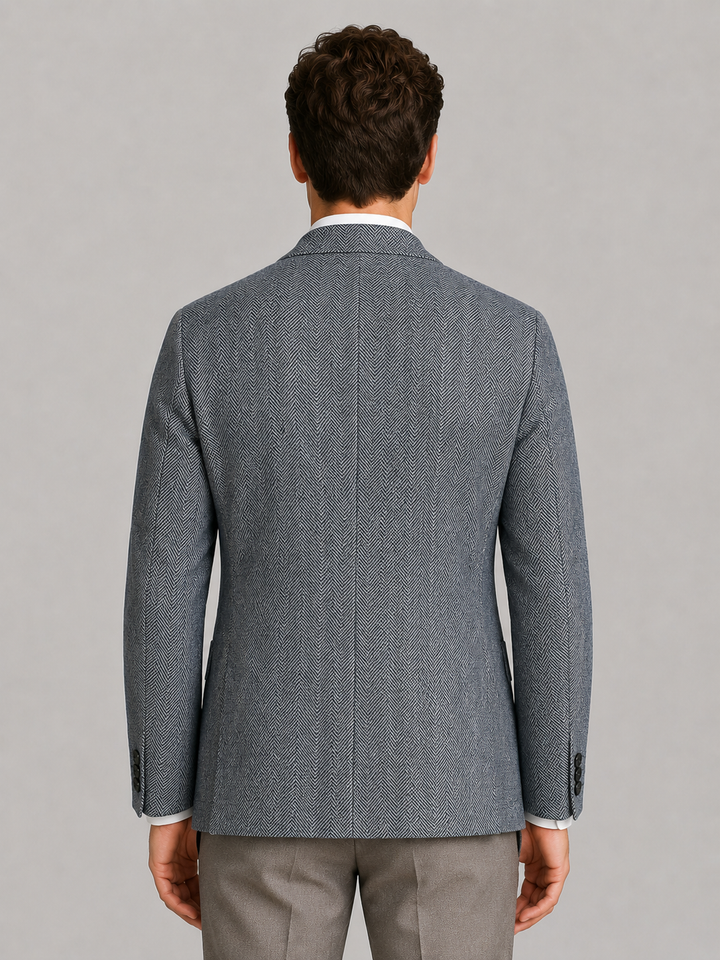 Herringbone Tailored Blazer for Men – Notched Lapel, Three Buttons, Patch Pockets