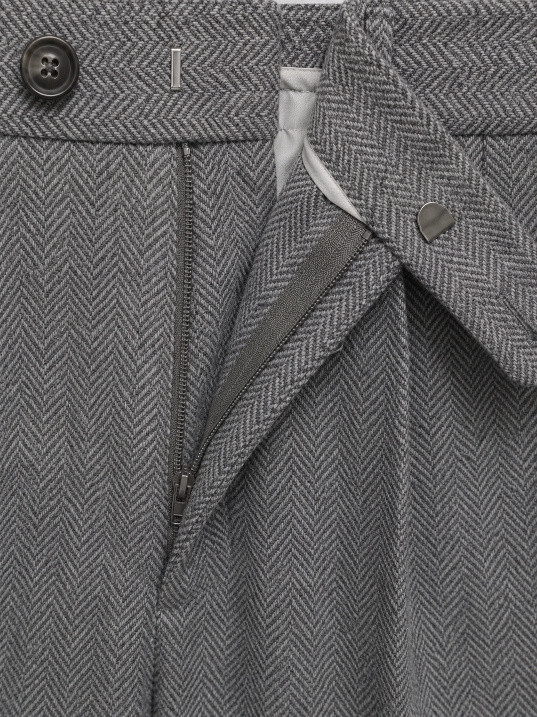 High-Waisted Herringbone Pleated Pants for Men – Straight Leg, Belt Loops