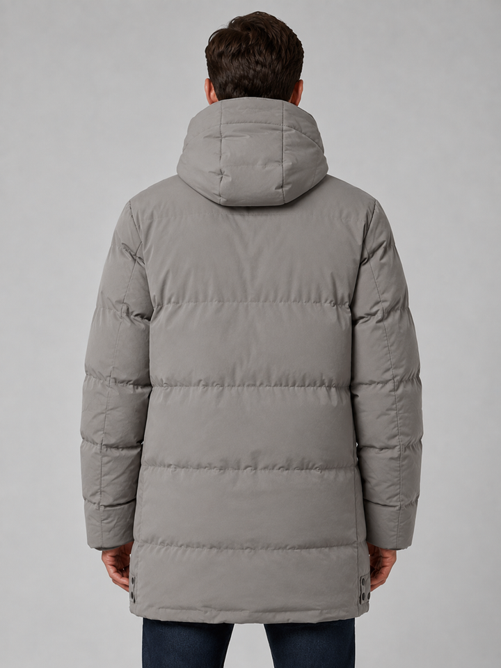 Longline Padded Parka for Men – Drawcord Hood, Concealed Zip, Large Pockets