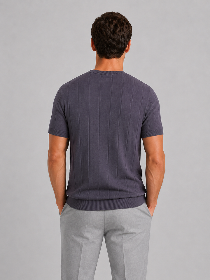 Fine Knit Short Sleeve Tee for Men – Crew Neck, Ribbed Neckline and Hem